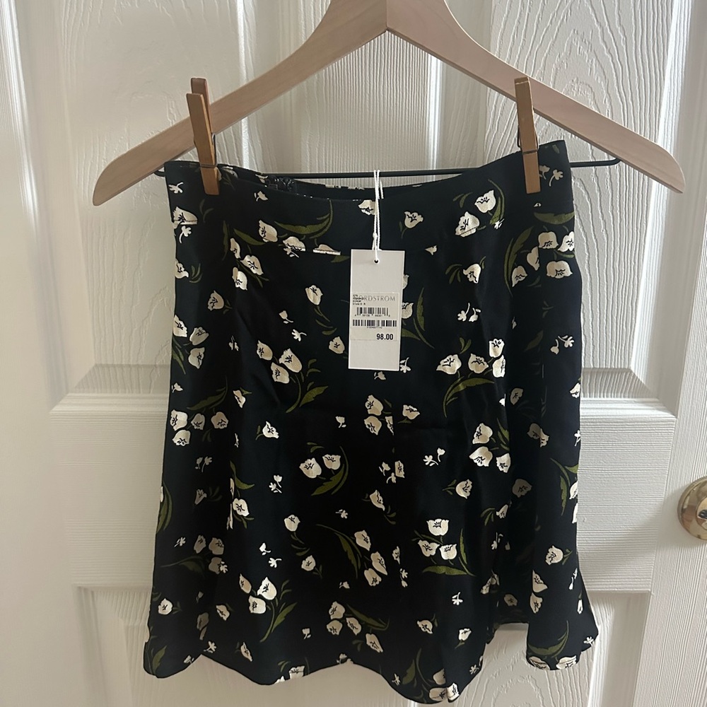 Reformation Black and White Floral Flounce Skirt